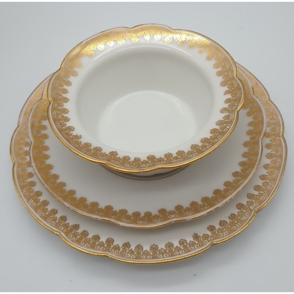 tressemanes vogt limoges 8414 Scalloped 6 Ramekins Saucer & Dessert Plate Sets